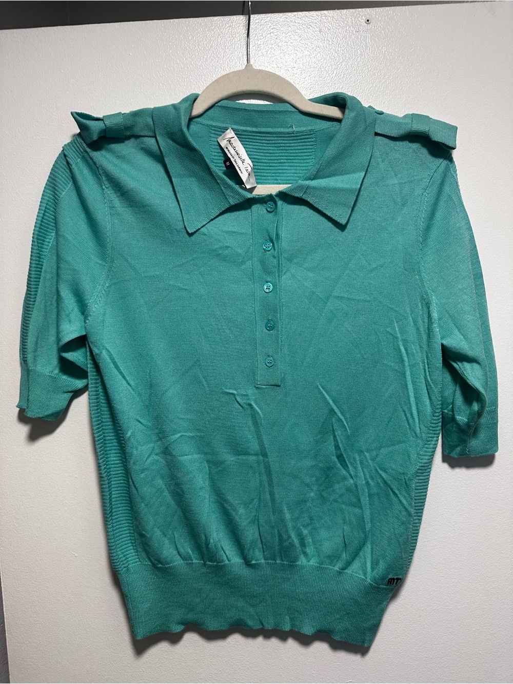 Tara Jarmon Teal Short-Sleeve Button-Down Polo
